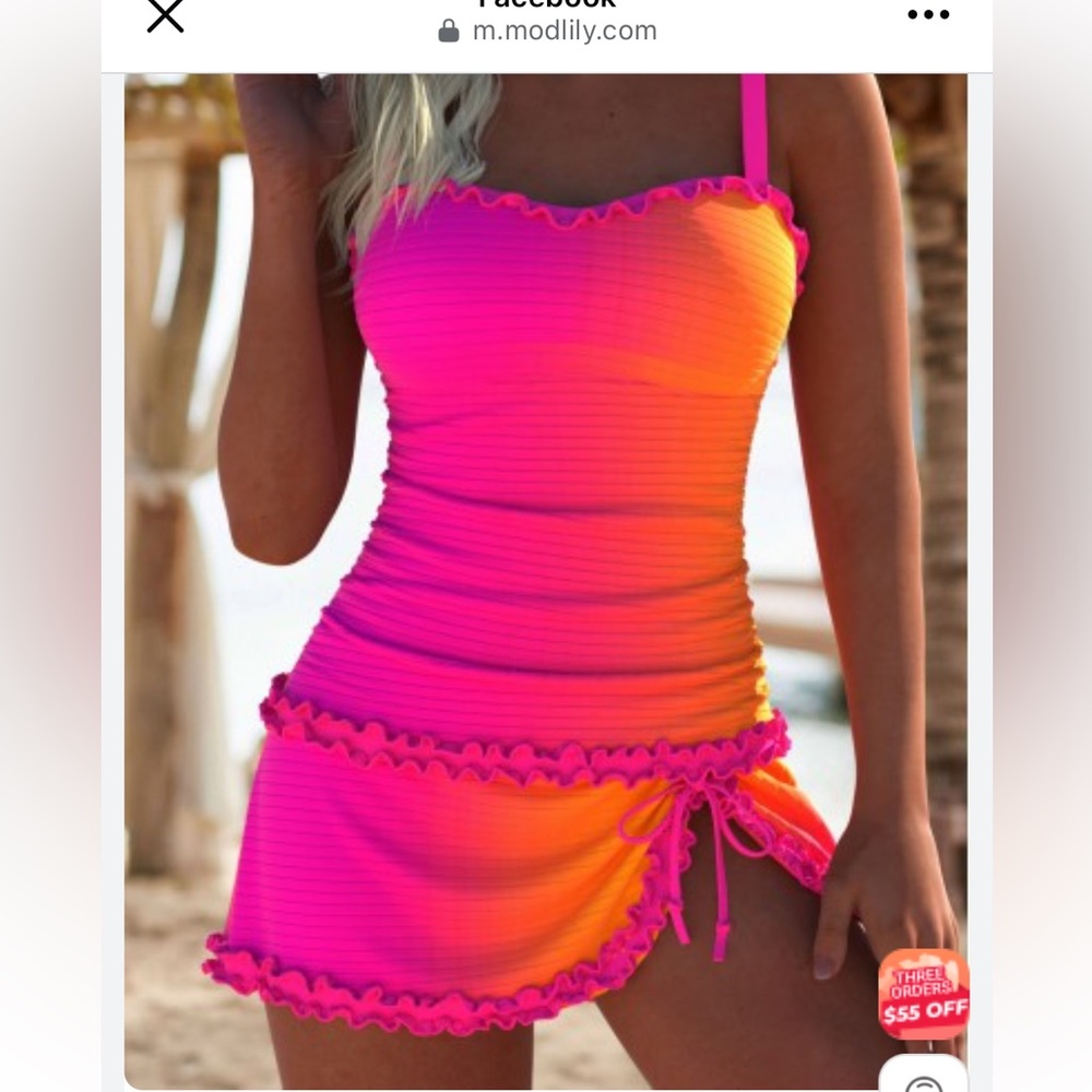 Vibrant Pink and Orange Ruffled Swimsuit